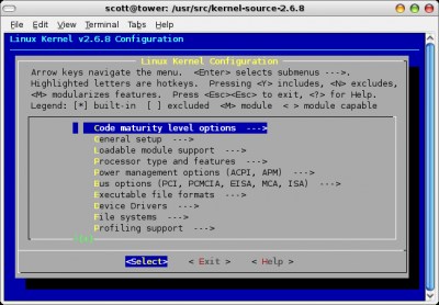 Linux: kernel make menuconfig 